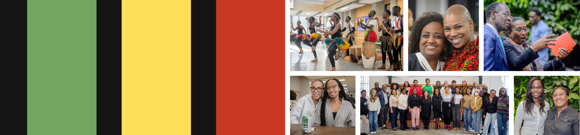 A collage of people from the Black community with the diasporic colours
