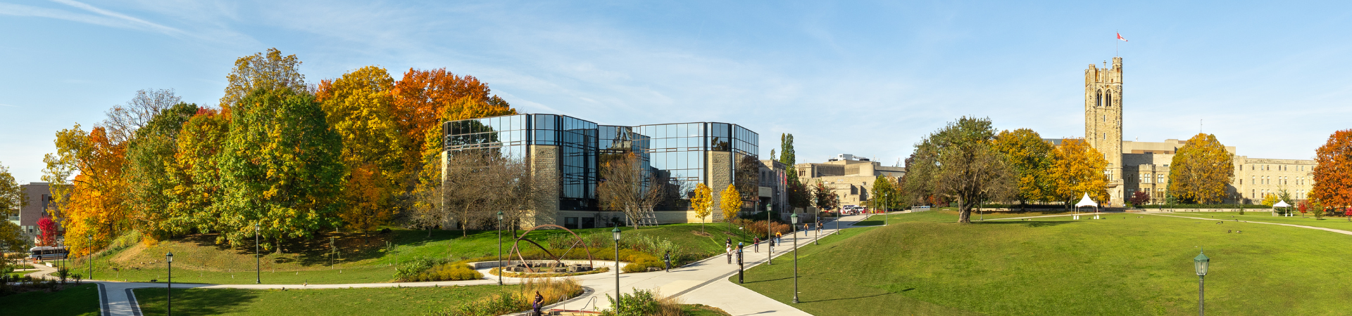 Western University's main campus during the fall, with leaves changing colour on the trees.